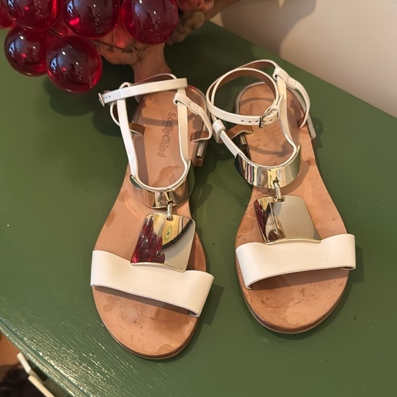 See by Chloe’ Anthropology Anita sandals cream and gold - Picture 1 of 7